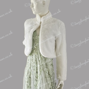 Long Sleeved Faux Fur Bolero / Shrug / Jacket / Shawl / Wrap / Weddings Satin Lining - UK 2-24 / US 0-20 Colours available : Black or Ivory