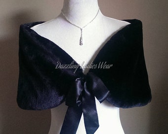 50's Style Faux Fur Stole With Ribbon UK 8-20/ US 4-16 /  Bolero / Shrug / Jacket / Shawl / Wrap / Satin Lining Colour: Black or Ivory