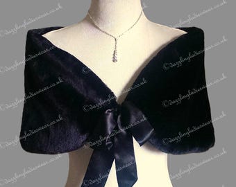 Jaren 50-stijl nepbontstola met lint UK 8-20/ US 4-16 / bolero / bolero / jas / sjaal / omslagdoek / satijnen voeringkleur: zwart of ivoor