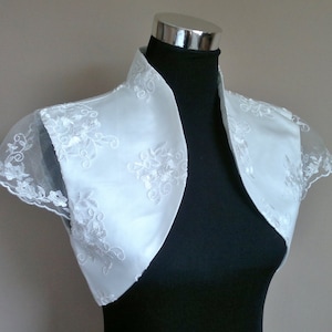 Lace & Satin Bolero / Shrug / Wedding Jacket / Wrap Fully Lined - UK 4-26 - Colours available : Ivory, White