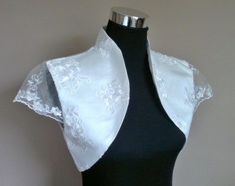 Lace & Satin Bolero / Shrug / Wedding Jacket / Wrap Fully Lined - UK 4-26 - Colours available : Ivory, White