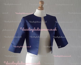 Navy / Dark Blue Satin Bolero Fully Lined - UK 4-26/US 1-22 Shrug/Cropped Jacket/Wrap/Shawl/Stole/Tippet #4