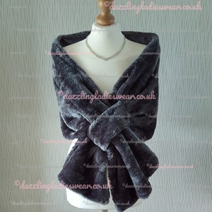 Dark Grey Soft Faux Fur Stole / Wrap / Shawl / Bolero / Shrug - Satin Lining Weddings/bridal/Formal gray