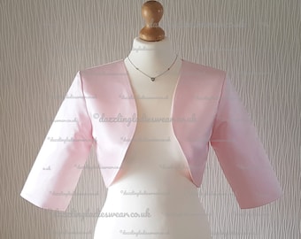 Baby Pink Satin Bolero Fully Lined - UK 4-26/US 1-22 Shrug/Cropped Jacket/Wrap/Shawl