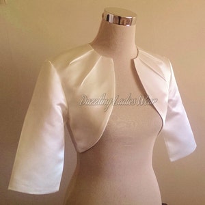 Ivory Satin Bolero Fully Lined UK 4-26/US 1-22 Shrug/Cropped Jacket/Wrap/Shawl wedding/formal image 3