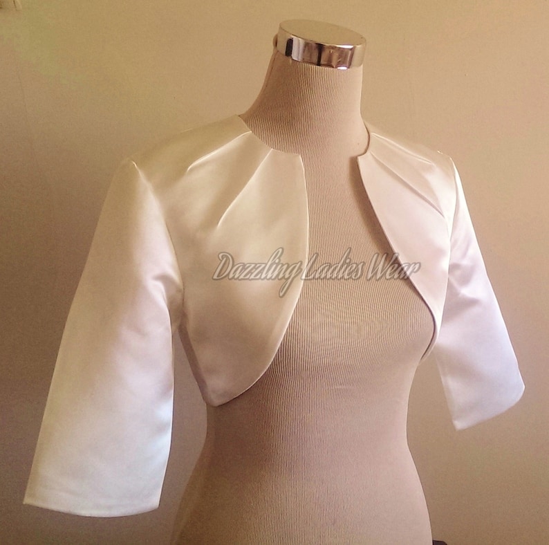 Ivory Satin Bolero Fully Lined UK 4-26/US 1-22 Shrug/Cropped Jacket/Wrap/Shawl wedding/formal image 3