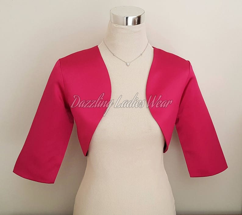 Raspberry Pink Satin Bolero / Shrug / Cropped Jacket Fully Lined UK 4-26/US 1-22 3/4 Sleeves Formal/Wedding/Bridal image 1