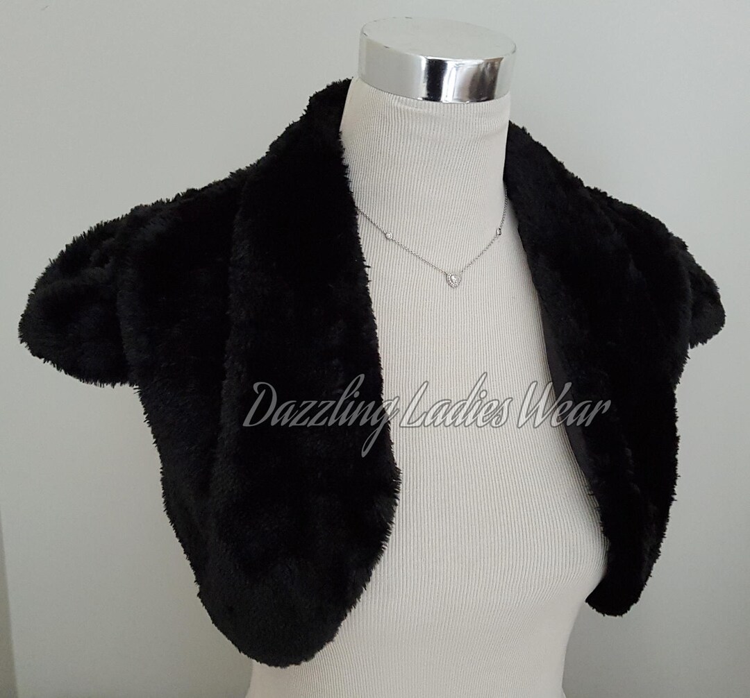 Faux Fur Bolero / Shrug / Jacket / Shawl / Wrap / Weddings Full Satin Lining UK 224 Colours