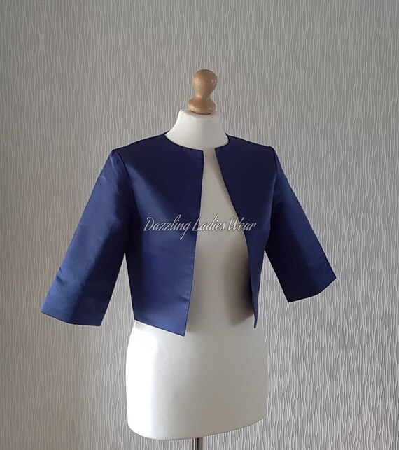 Navy Dark Blue Satin Bolero Fully Lined UK 4 26 US 1 22 Shrug