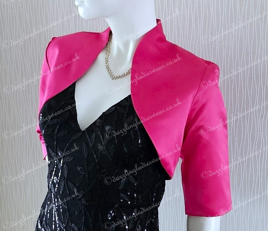Pink Satin Bolero Shrug Cropped Jacket Fully Lined UK 2 24 US 0 20 3 4 Sleeves Formal wedding bridal Etsy