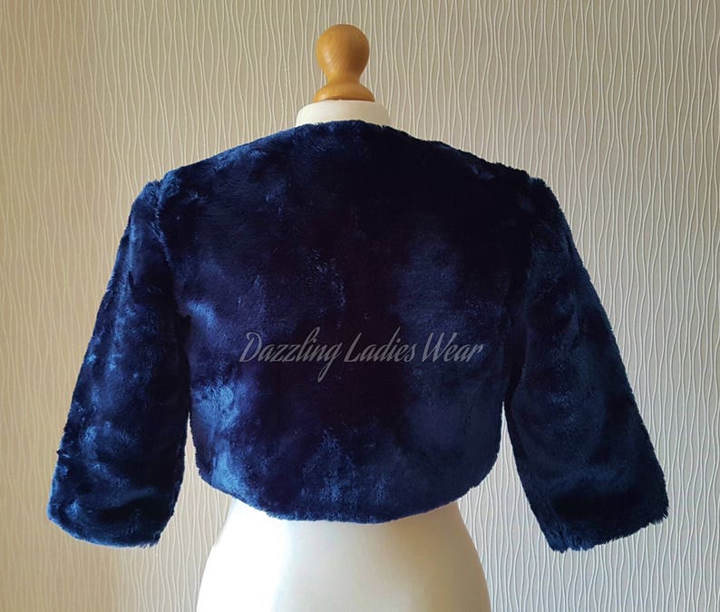 Dark Blue Faux Fur Bolero 3/4 Sleeves / Shrug / Jacket / Shawl | Etsy