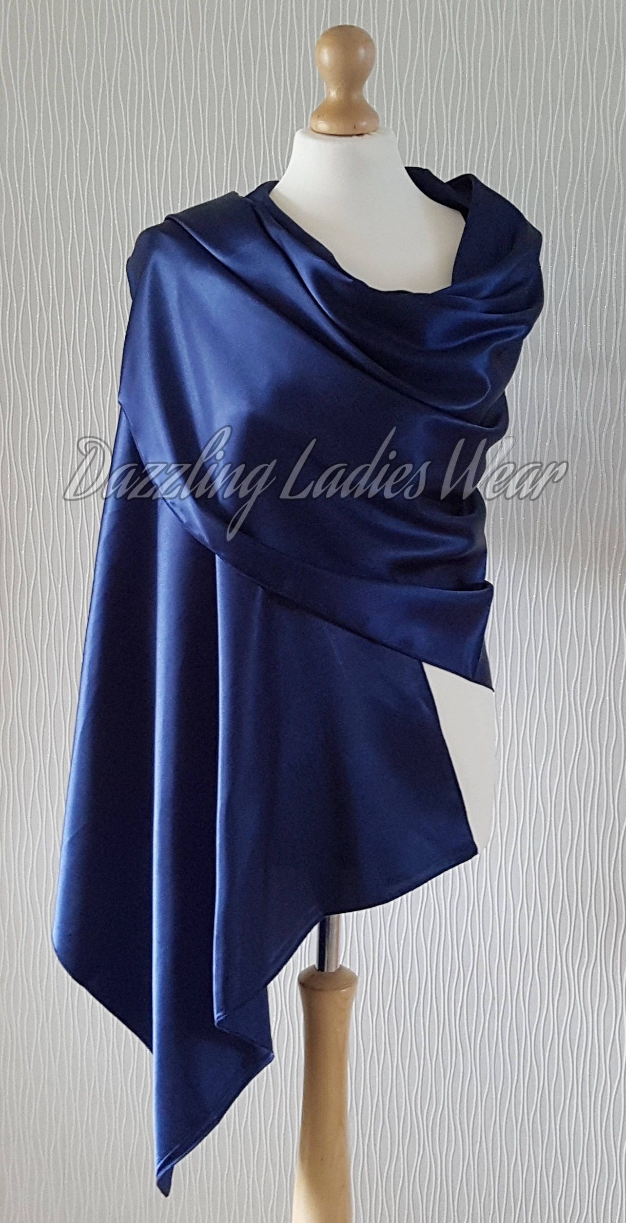 Navy Blue Textured Tasseled Acrylic Shawl