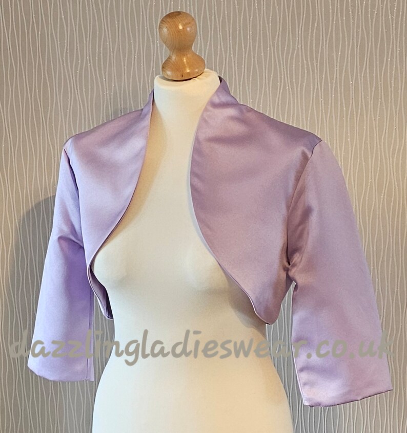 Lilac / Purple Satin Bolero / Shrug / Cropped Jacket Fully Lined UK 4-26/US 1-22 3/4 Sleeves Formal/Wedding/Bridal 1 zdjęcie 5