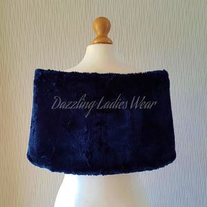 Navy / Dark Blue Faux Fur Stole With Ribbon UK 8-20/ US 4-16 / Bolero / Shrug / Jacket / Shawl / Wrap / Satin Lining image 3