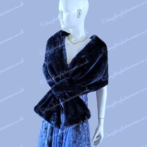Navy Dark Blue Soft Faux Fur Stole / Wrap / Shawl / Bolero / Shrug - Satin Lining Weddings/bridal/Formal
