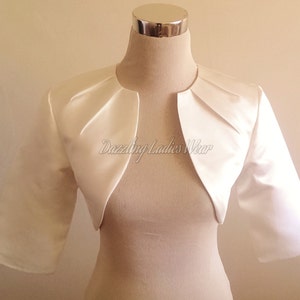 Ivory Satin Bolero Fully Lined UK 4-26/US 1-22 Shrug/Cropped Jacket/Wrap/Shawl wedding/formal image 1