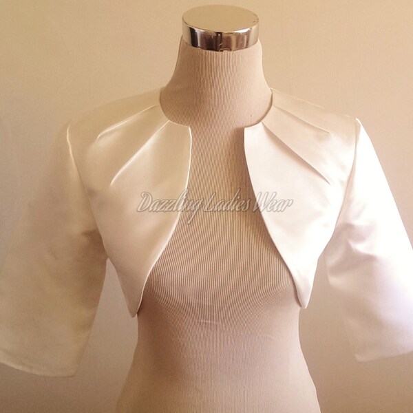 Ivory Satin Bolero Fully Lined - UK 4-26/US 1-22 Shrug/Cropped Jacket/Wrap/Shawl wedding/formal