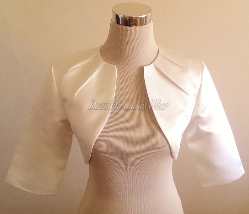 Ivory Satin Bolero Fully Lined UK 4-26/US 1-22 Shrug/Cropped Jacket/Wrap/Shawl wedding/formal image 1