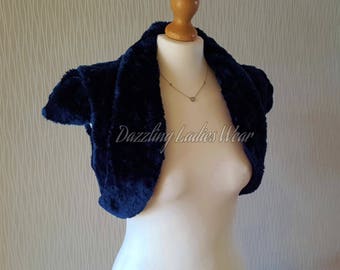 Navy Blue Faux Fur Bolero / Shrug / Jacket / Shawl / Wrap / Weddings Full Satin Lining  UK 4-26 Formal