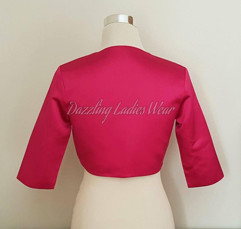 Raspberry Pink Satin Bolero / Shrug / Cropped Jacket Fully Lined UK 4-26/US 1-22 3/4 Sleeves Formal/Wedding/Bridal image 3