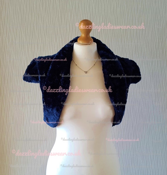 Navy Blue Faux Fur Bolero Shrug Jacket Shawl Wrap Weddings Full Satin Lining UK 2 24 Formal Etsy