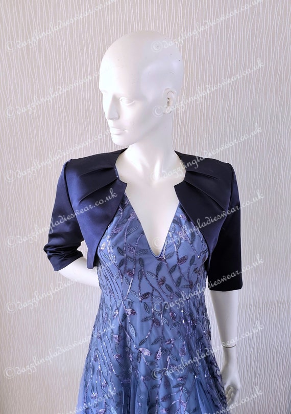 Navy/dark Blue Satin Bolero Fully Lined - UK 2-24/US 0-20 Shrug