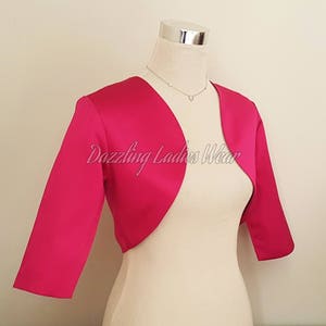 Raspberry Pink Satin Bolero / Shrug / Cropped Jacket Fully Lined UK 4-26/US 1-22 3/4 Sleeves Formal/Wedding/Bridal image 2