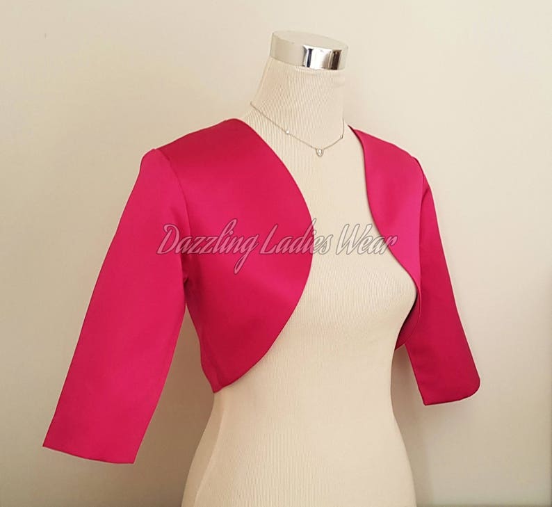 Raspberry Pink Satin Bolero / Shrug / Cropped Jacket Fully Lined UK 4-26/US 1-22 3/4 Sleeves Formal/Wedding/Bridal image 2