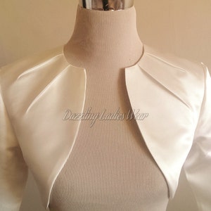 Ivory Satin Bolero Fully Lined UK 4-26/US 1-22 Shrug/Cropped Jacket/Wrap/Shawl wedding/formal image 2