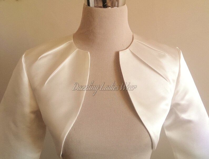 Ivory Satin Bolero Fully Lined UK 4-26/US 1-22 Shrug/Cropped Jacket/Wrap/Shawl wedding/formal image 2