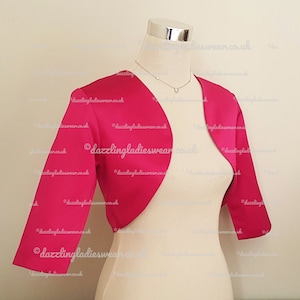 Raspberry Pink Satin Bolero Shrug Cropped Jacket Fully Lined UK 4 26 US 1 22 3 4 Sleeves Formal wedding bridal Etsy UK