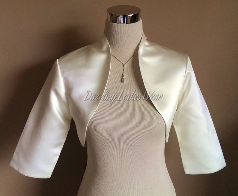Ivory Satin Bolero Fully Lined 3/4 Sleeves / Shrug / Jacket / Etsy UK