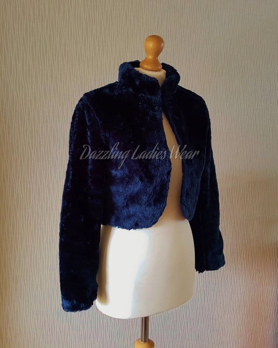 Navy Blue Long Sleeved Faux Fur Bolero / Shrug / Jacket / | Etsy