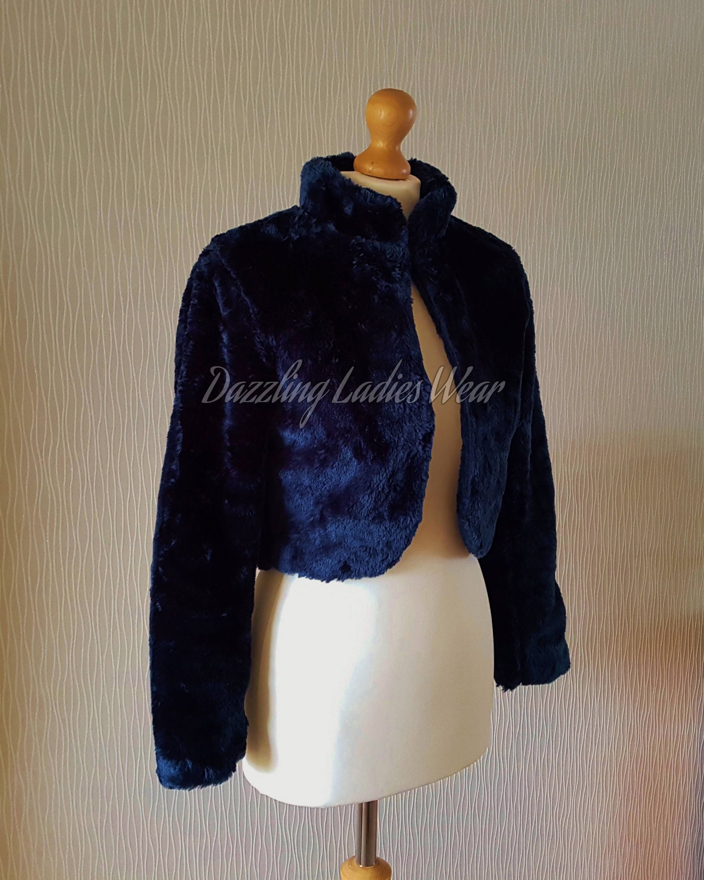 Navy Blue Long Sleeved Faux Fur Bolero