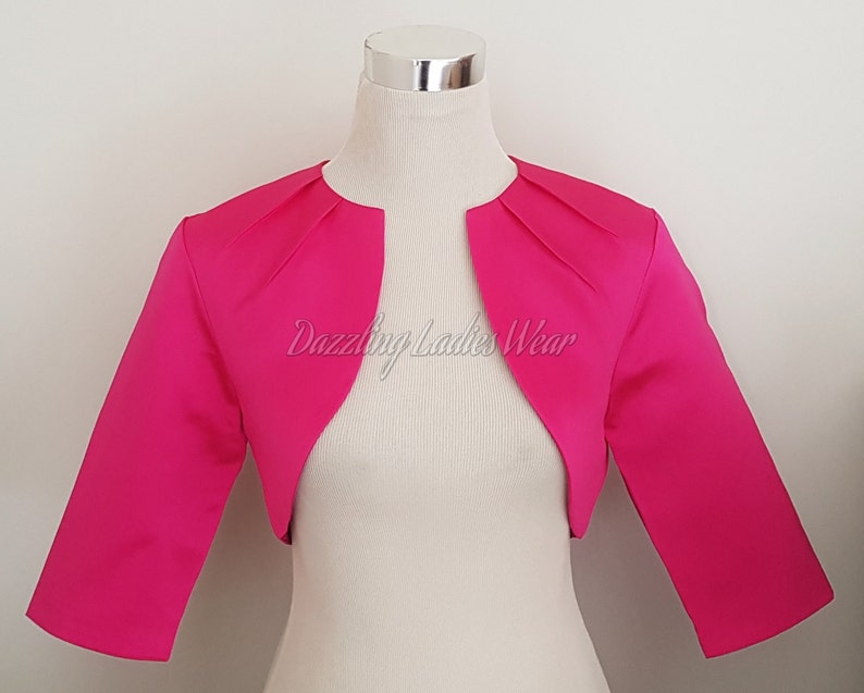 Boléro en satin rose entièrement doublé UK 4-26/US 1-22 Haussement d'épaules/Veste recadrée/Wrap/Châle Col plissé image 1