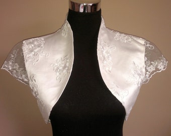 Lace & Satin Bolero / Shrug / Wedding Bridal Jacket / Wrap Fully Lined - UK 4-26 - Colours available : Ivory, White