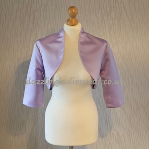 Lilac / Purple Satin Bolero / Shrug / Cropped Jacket Fully Lined UK 4-26/US 1-22 3/4 Sleeves Formal/Wedding/Bridal 1 zdjęcie 1