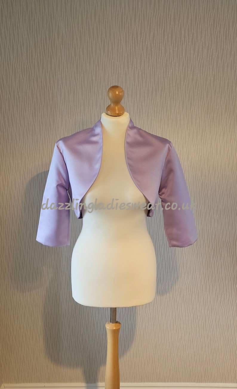 Lilac / Purple Satin Bolero / Shrug / Cropped Jacket Fully Lined UK 4-26/US 1-22 3/4 Sleeves Formal/Wedding/Bridal 1 zdjęcie 1