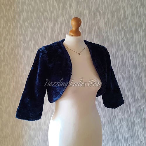 Navy Blue Faux Fur Bolero 3/4 Sleeves 