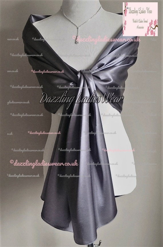 Silver/dark Grey Large Satin Shawl Wrap Stole Bolero Shrug