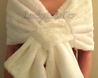 Ivory Soft Faux Fur Stole / Wrap / Shawl / Bolero / Shrug - Satin Lining - Weddings/bridal
