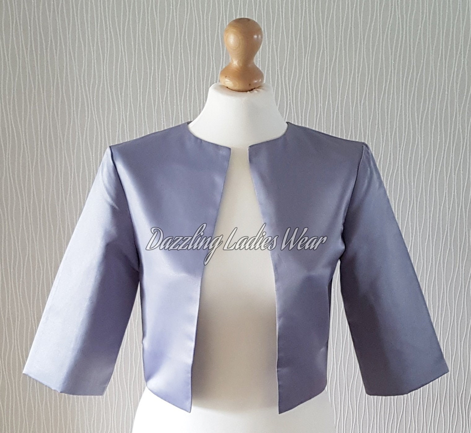 Silver/Grey Satin Bolero/Tippet/Shrug/Jacket/Stole/Wrap Short Sleeves Lined New 
