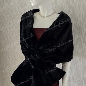 Black Soft Faux Fur Stole / Wrap / Shawl / Bolero / Shrug - Satin Lining - Weddings/bridal Available in black & ivory