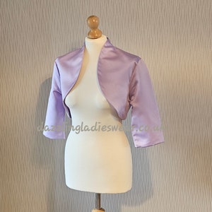 Lilac / Purple Satin Bolero / Shrug / Cropped Jacket Fully Lined UK 4-26/US 1-22 3/4 Sleeves Formal/Wedding/Bridal 1 zdjęcie 2