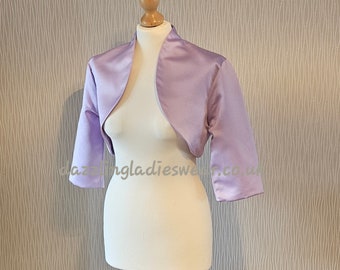 Light Purple Satin Bolero / Shrug / Cropped Jacket Fully Lined - UK 4-26/US 1-22 3/4 Sleeves - Formal/Wedding/Bridal #1