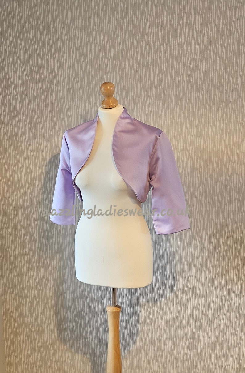 Lilac / Purple Satin Bolero / Shrug / Cropped Jacket Fully Lined UK 4-26/US 1-22 3/4 Sleeves Formal/Wedding/Bridal 1 zdjęcie 2