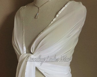 Light Ivory/Off White Large Chiffon Shawl / Wrap / Stole / Bolero / Shrug / Scarf / Pashmina  - Satin trim - Wedding/Bridal