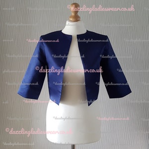 Navy / Dark Blue Satin Bolero Fully Lined - UK 4-26/US 1-22 Shrug/Cropped Jacket/Wrap/Shawl/Stole/Tippet #4