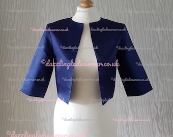 Navy / Dark Blue Satin Bolero Fully Lined - UK 4-26/US 1-22 Shrug/Cropped Jacket/Wrap/Shawl/Stole/Tippet #4