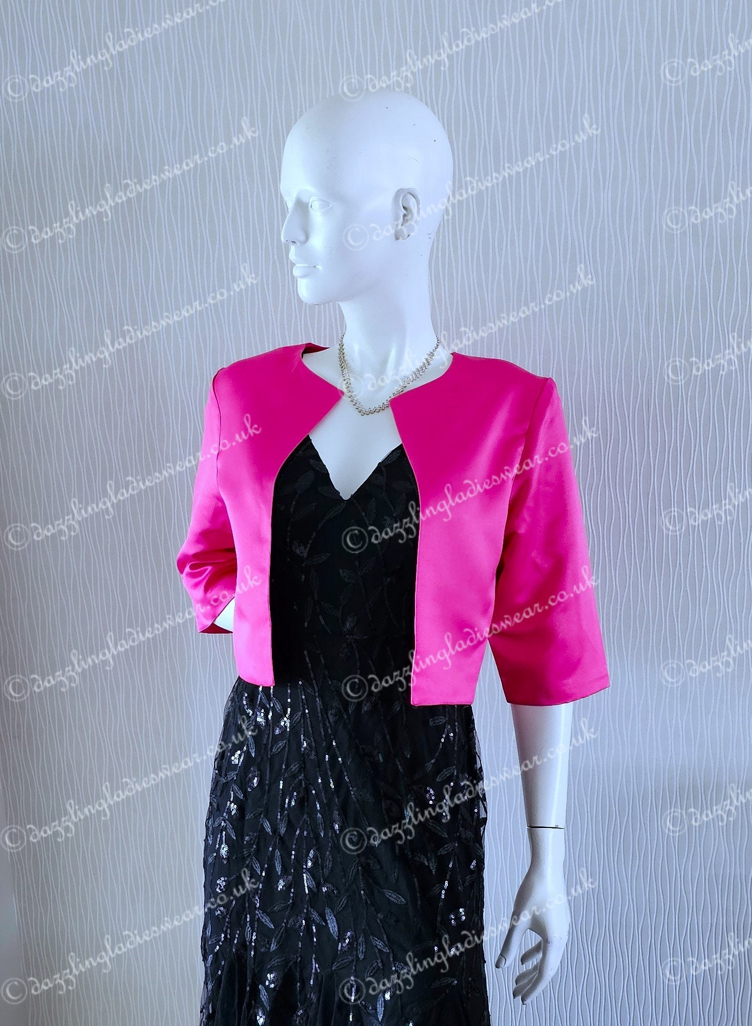pink shrugs and boleros for evening dresses INSPIRE CHIC Women's Elegant Long Sleeve Knit Open Front Crop Bolero Shrug Small Hot Pink